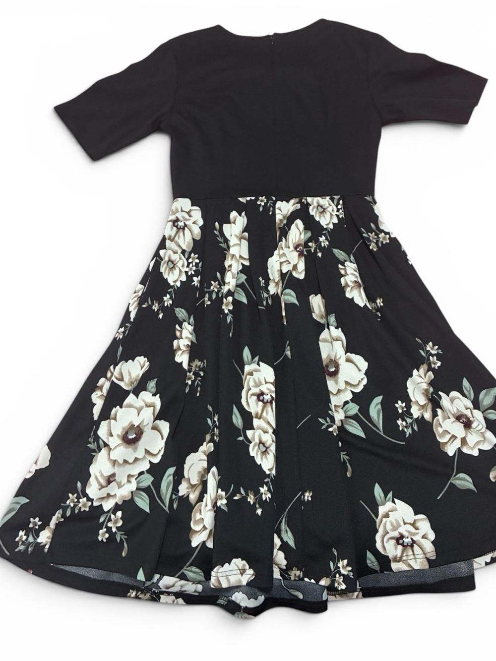 Women’s Black Floral Midi Dress with Cream Blooms